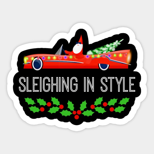 Cute Santa Car Sleighing In Style Funny Christmas Sticker by egcreations